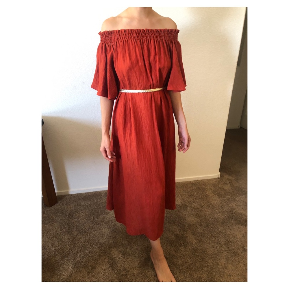Rust Orange Off The Shoulder dress
